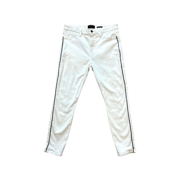 JEN7 by 7 forAll Mankind~ Women’s White Ankle Skinny Jeans W/ Black Side Stripe - Picture 1 of 12